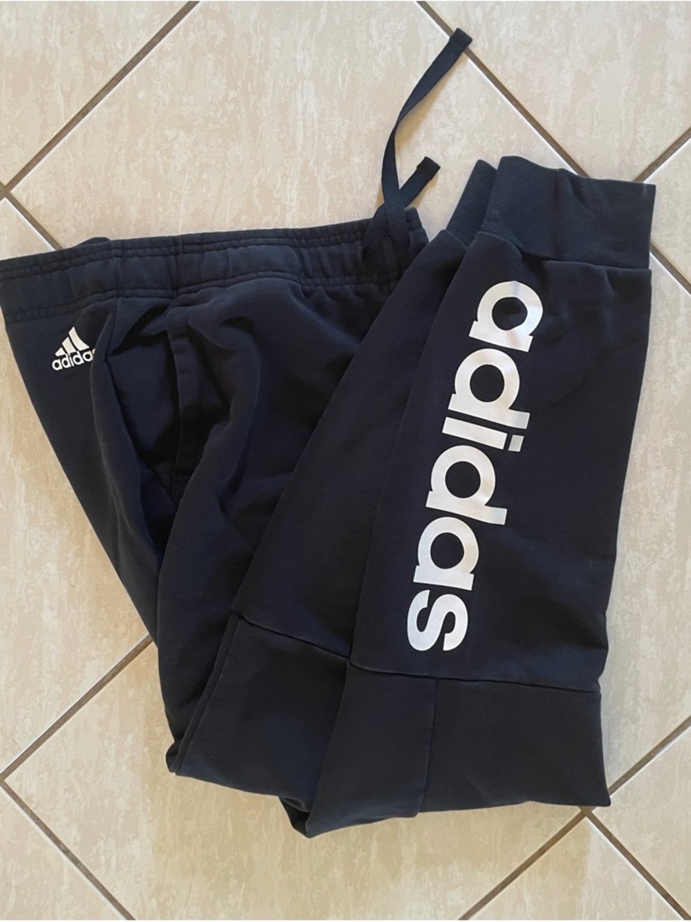 adidas Black Sweatpants with White Vertical Logo